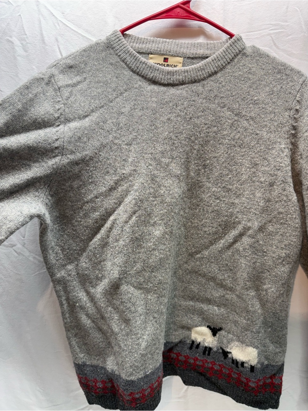 Woolrich 100% Lambswool Sheep Sweater Women M Gray Fair Isle Cottagecore - Picture 6 of 10